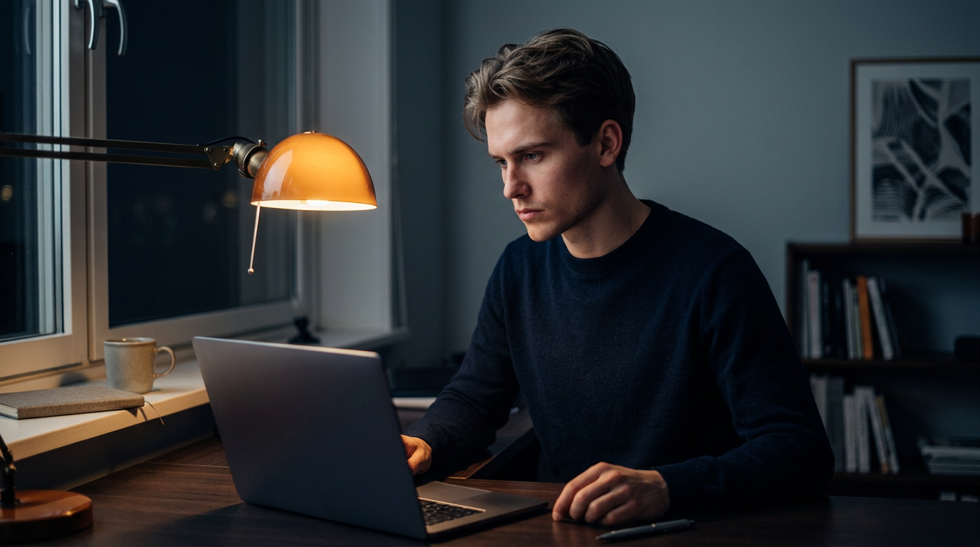 Lukas Grøndal Schmidt arbejder ved sit skrivebord